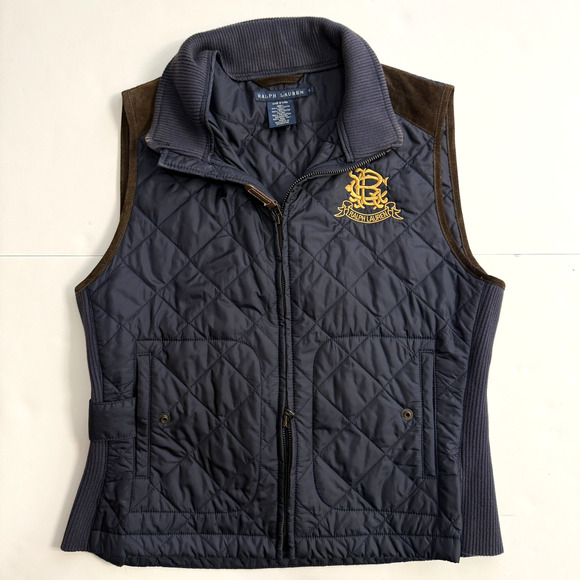 Polo Ralph Lauren Jackets & Blazers - Ralph Lauren Equestrian Vest Women's Size Large Calf Suede Quilted Crest Navy
